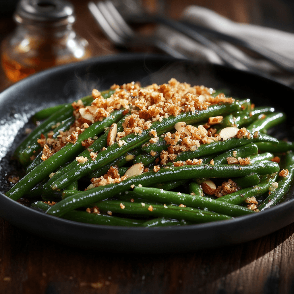 Broiled Green Beans with Almond-Honey Panko Crunch