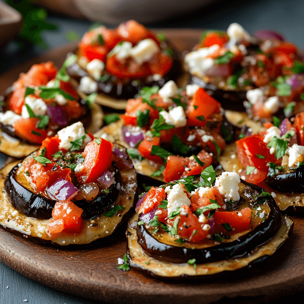 Broiled Mediterranean Eggplant and Feta Pita Bites