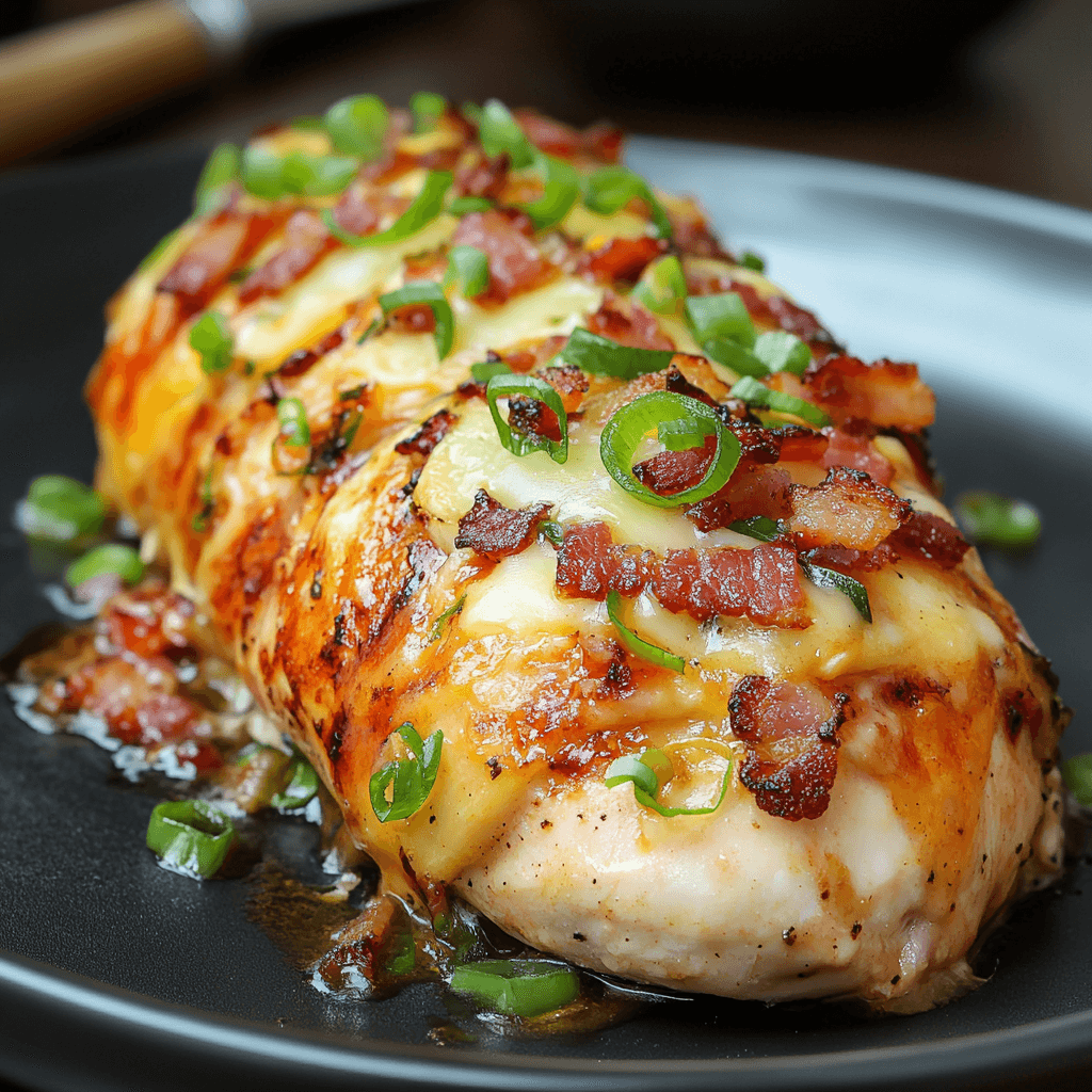 Cheesy Bacon-Stuffed Chicken Breasts with Green Onion Garnish