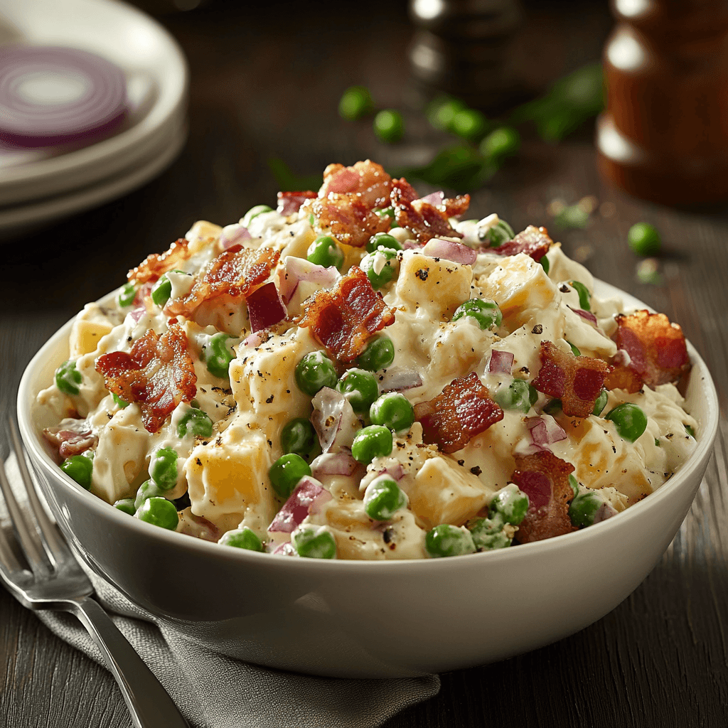 Cheesy Bacon and Pea Salad: A Flavorful Lunchtime Delight!