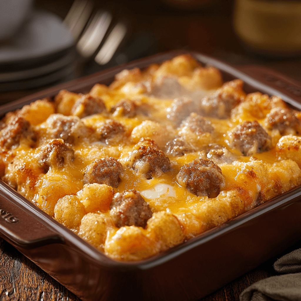 Cheesy Sausage & Tater Tot Breakfast Bake
