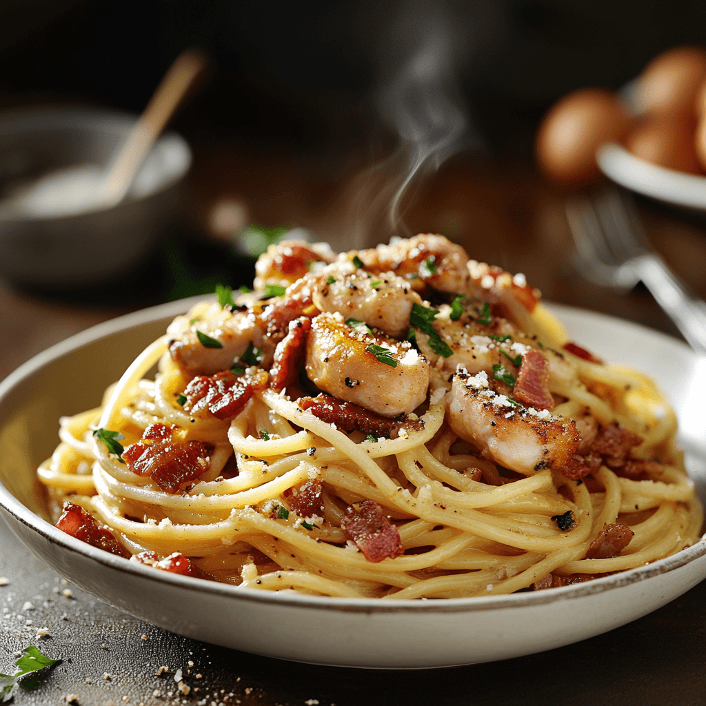 Decadent Chicken and Bacon Carbonara with Pecorino Romano