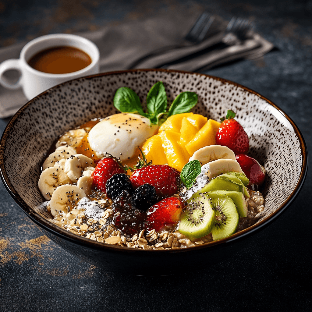 Exquisite Breakfast Bowl with Sautéed Fruits and Nutty Chilated Oats