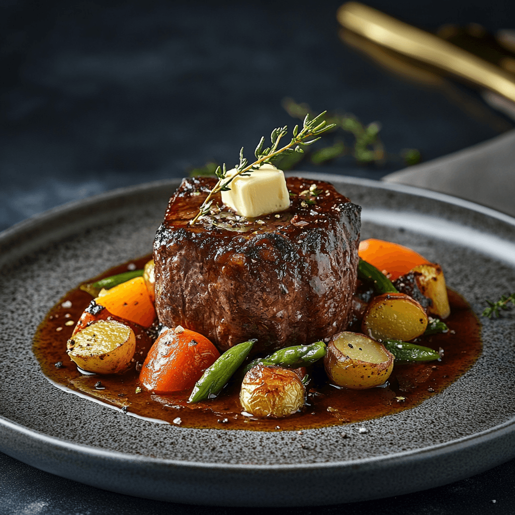 Hearty Oven-Roasted Beef with Soy Milk Butter Sauce and Seasonal Vegetables