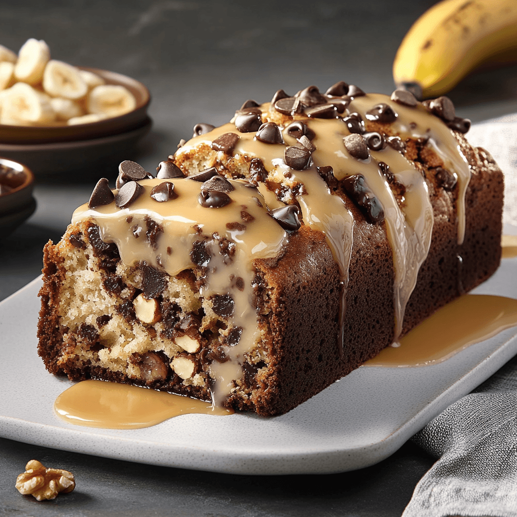 Irresistible Banana Chocolate Chip Walnut Bread with Maple Glaze