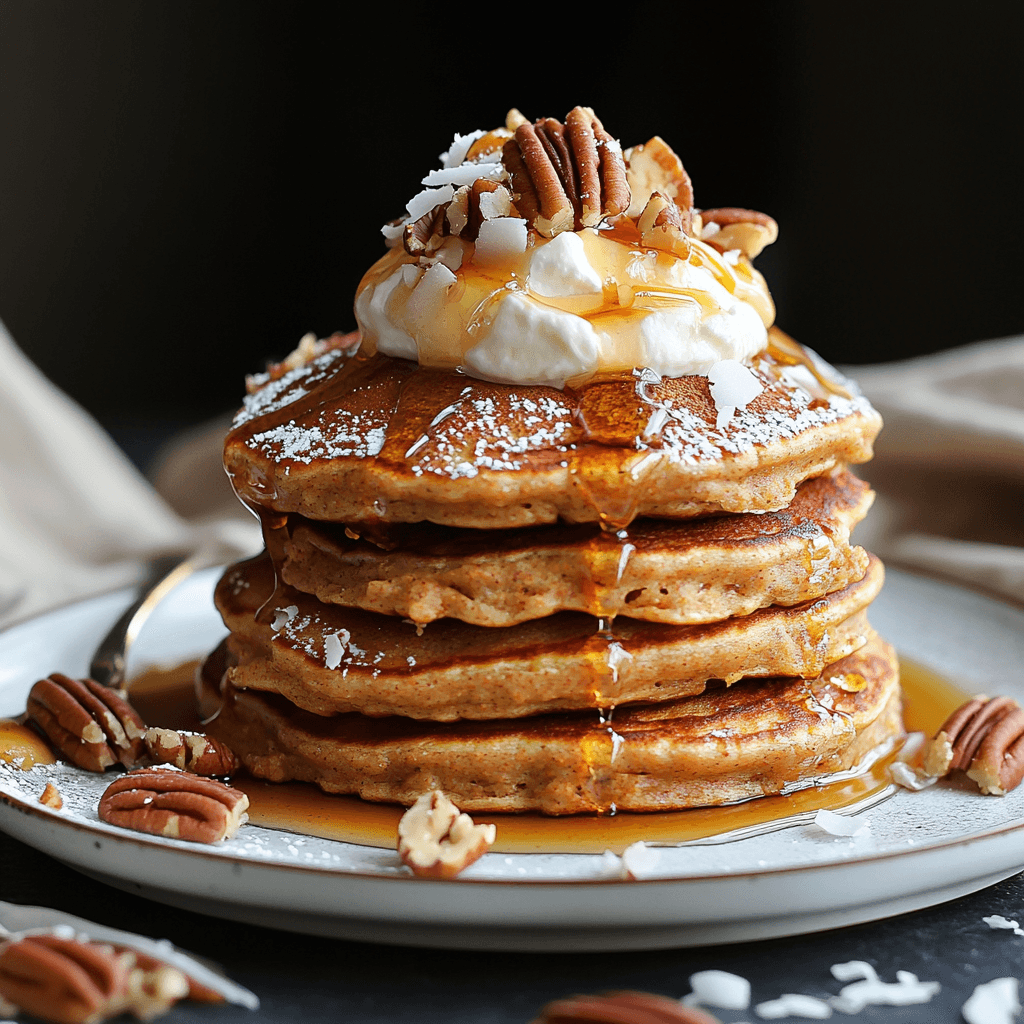 Maple-Infused Carrot Cake Pancakes with Toasted Pecans and Coconut