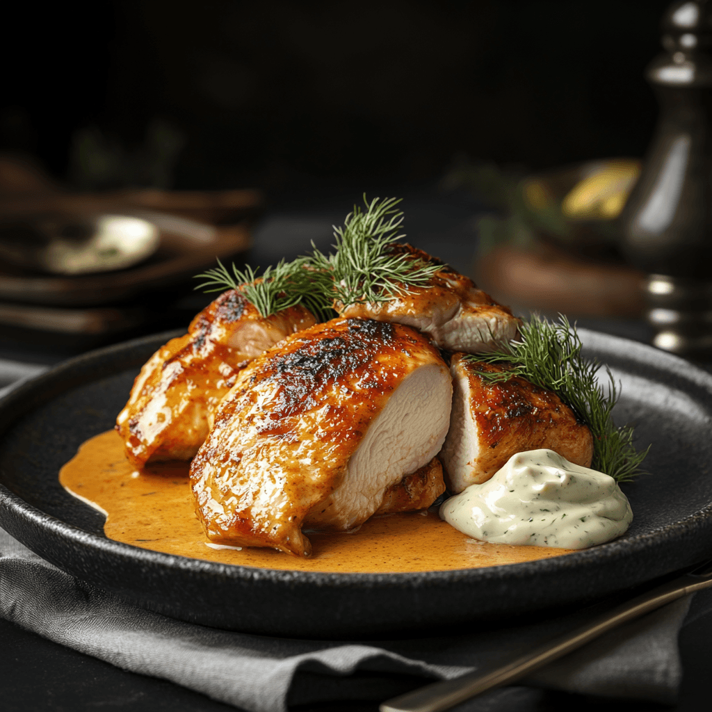 Oven-Roasted Chicken with Creamy Red Curry Dill Sauce
