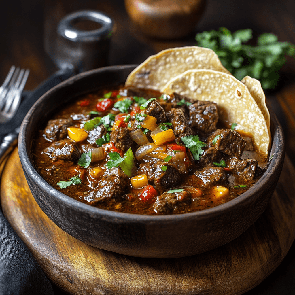 Savory Beef and Chili Pepper Stew with Masa Tortillas