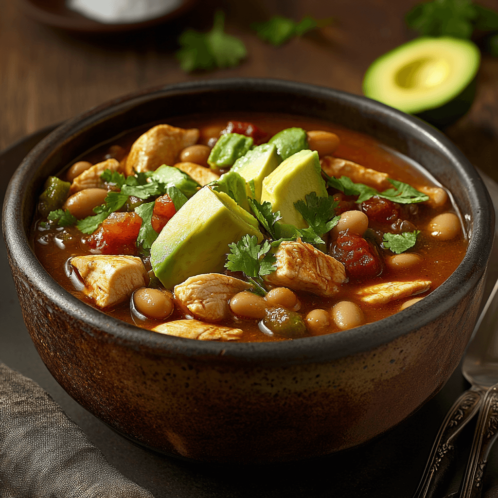 Smoky Chipotle Chicken & Bean Stew with Avocado & Lime