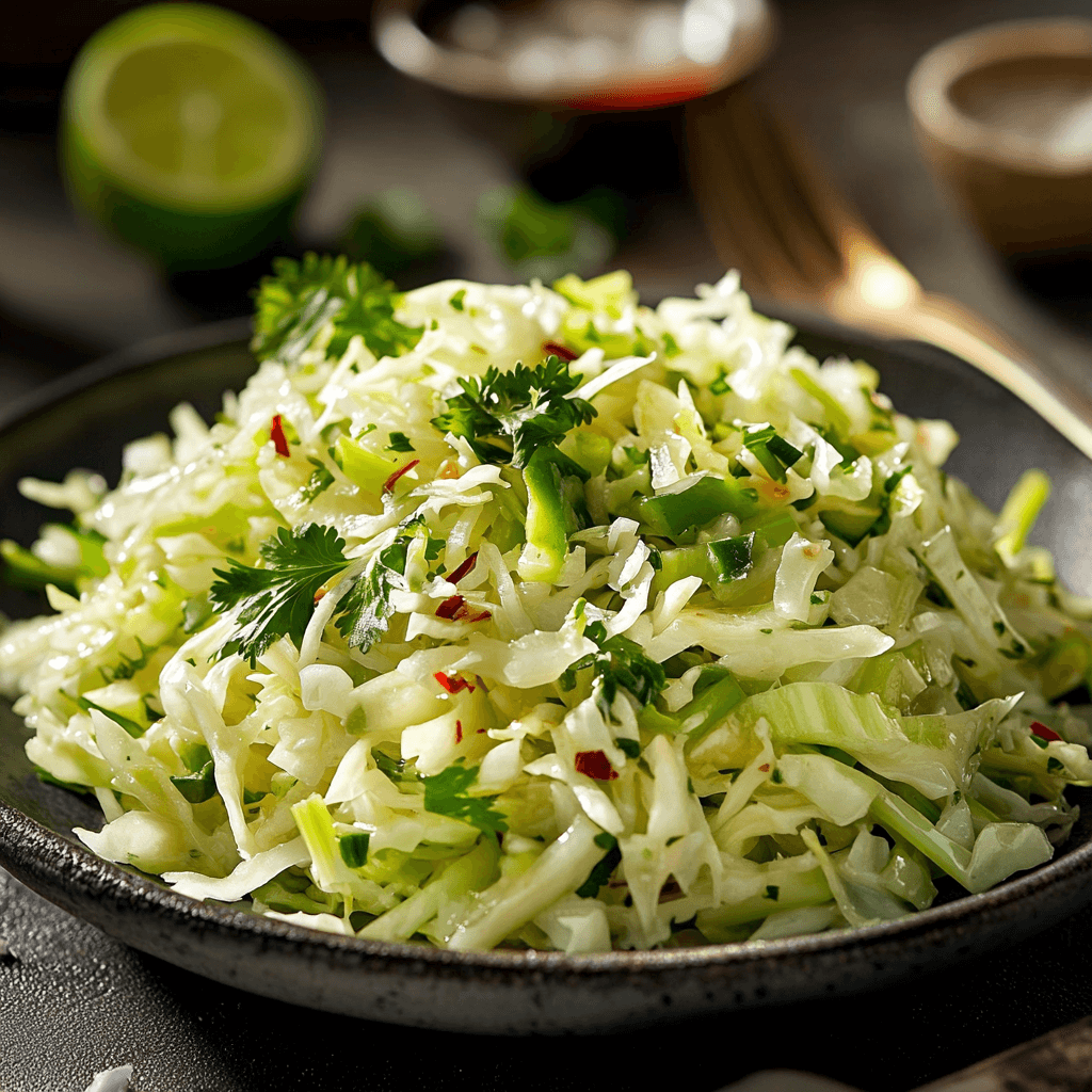 Spicy Cabbage and Celery Slaw with Cilantro Lime Dressing
