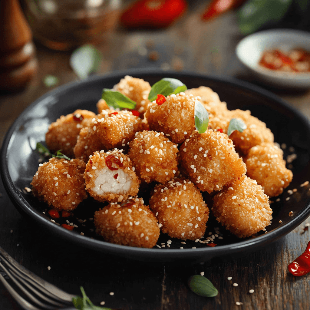 Spicy Sesame Chicken Bites with Crispy Breading