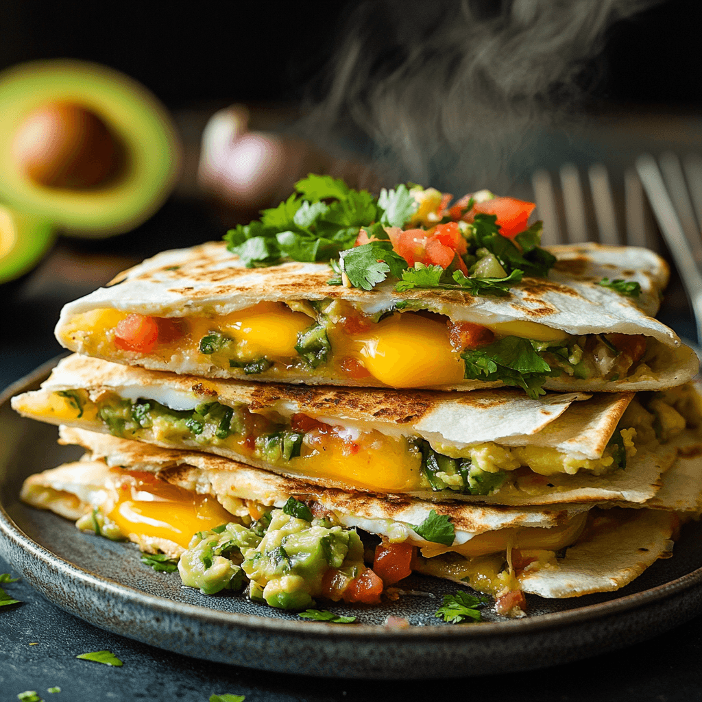 Ultimate Breakfast Quesadilla with Fresh Avocado and Tomatillo Salsa