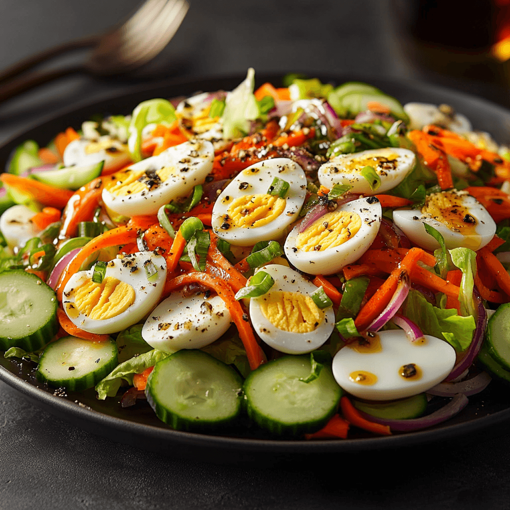 Vibrant Egg and Veggie Crunch Salad with Zesty Maple Dressing
