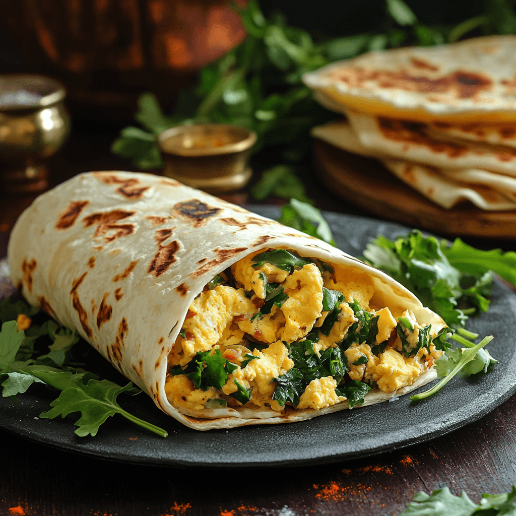 Zesty Breakfast Burrito with Spiced Greens