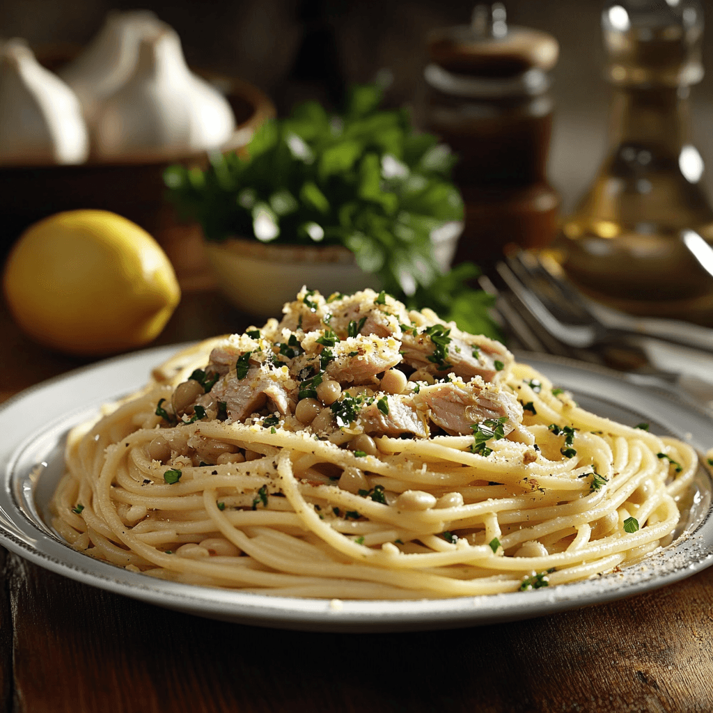 Zesty Lemon Tuna & Cannellini Bean Spaghetti Dinner