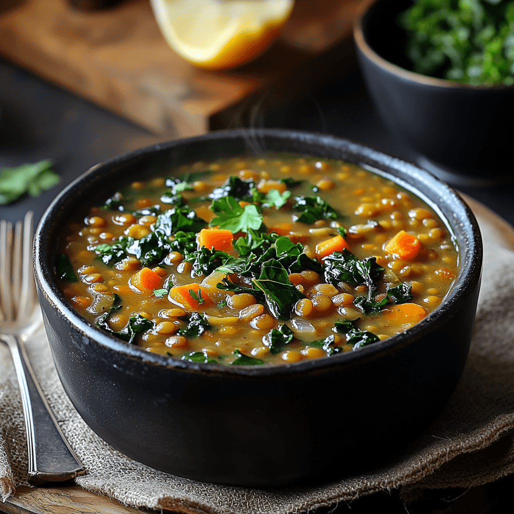 Zesty Lentil Soup with Kale & Spinach