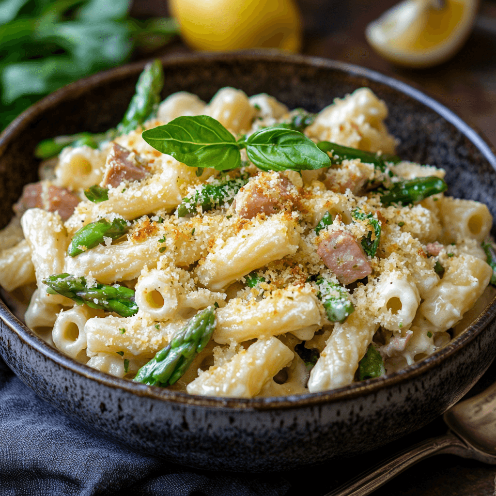 Asparagus and Tuna Cavatappi with Lemon Parmesan Sauce