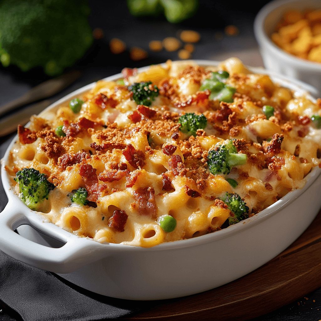 Baked Broccoli Bacon Mac and Cheese Casserole