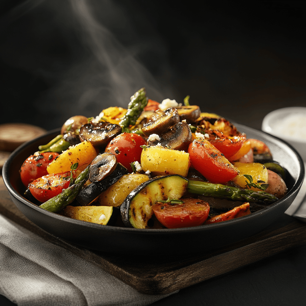 Charcoal-Grilled Vegetable Medley with Two-Cheese Topping