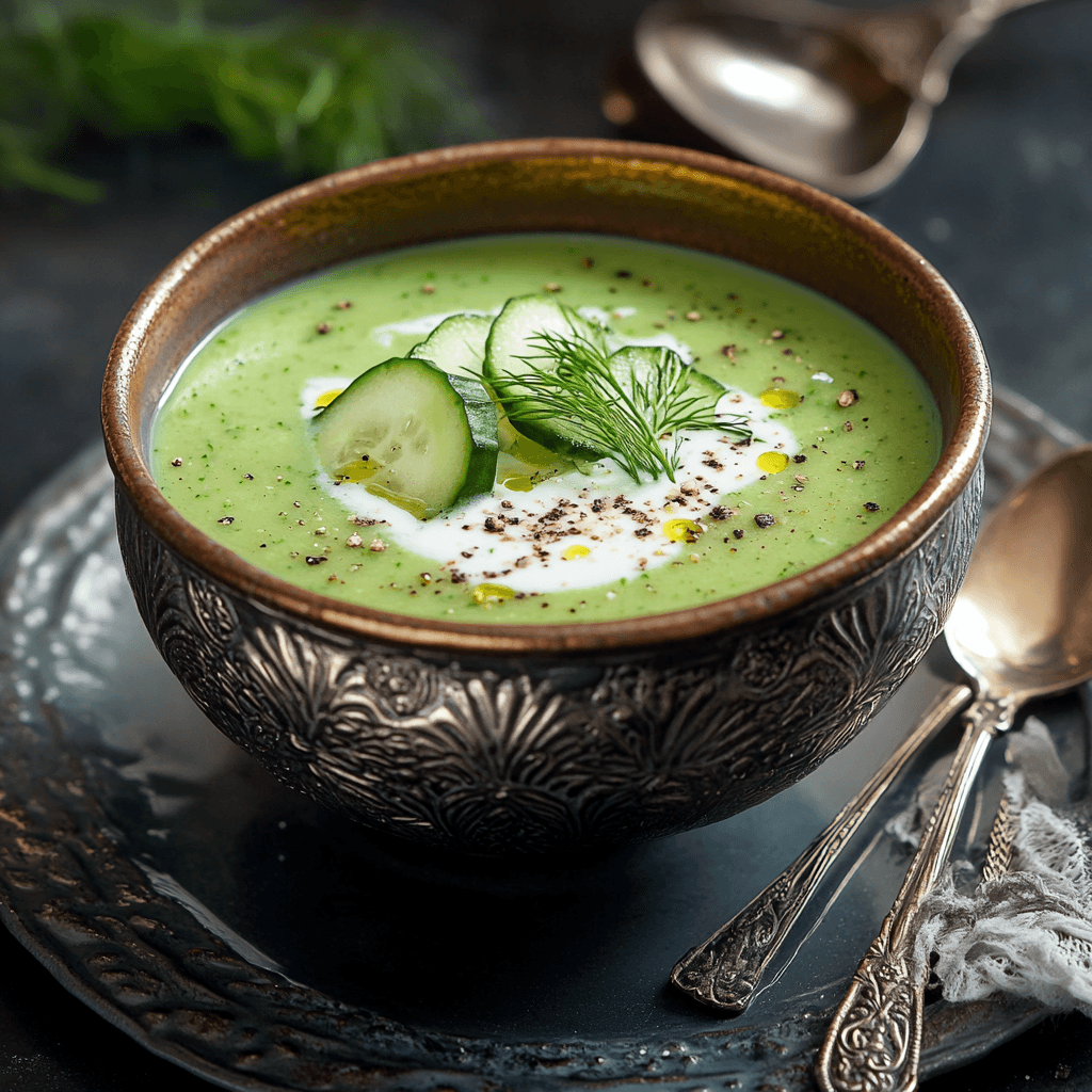 Chilled Cucumber Dill Soup with Creamy Lemon Infusion