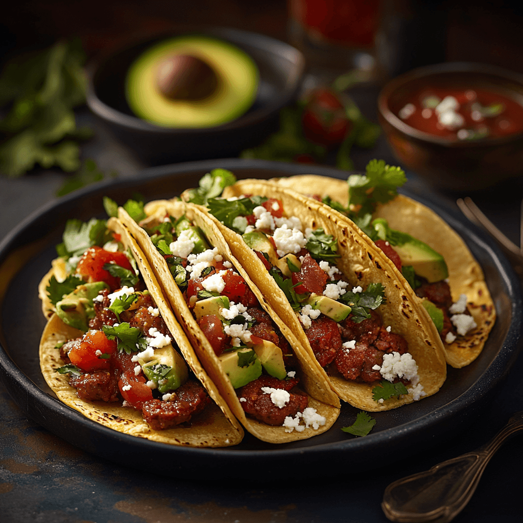 Chorizo and Pork Sausage Tacos with Cotija Cheese