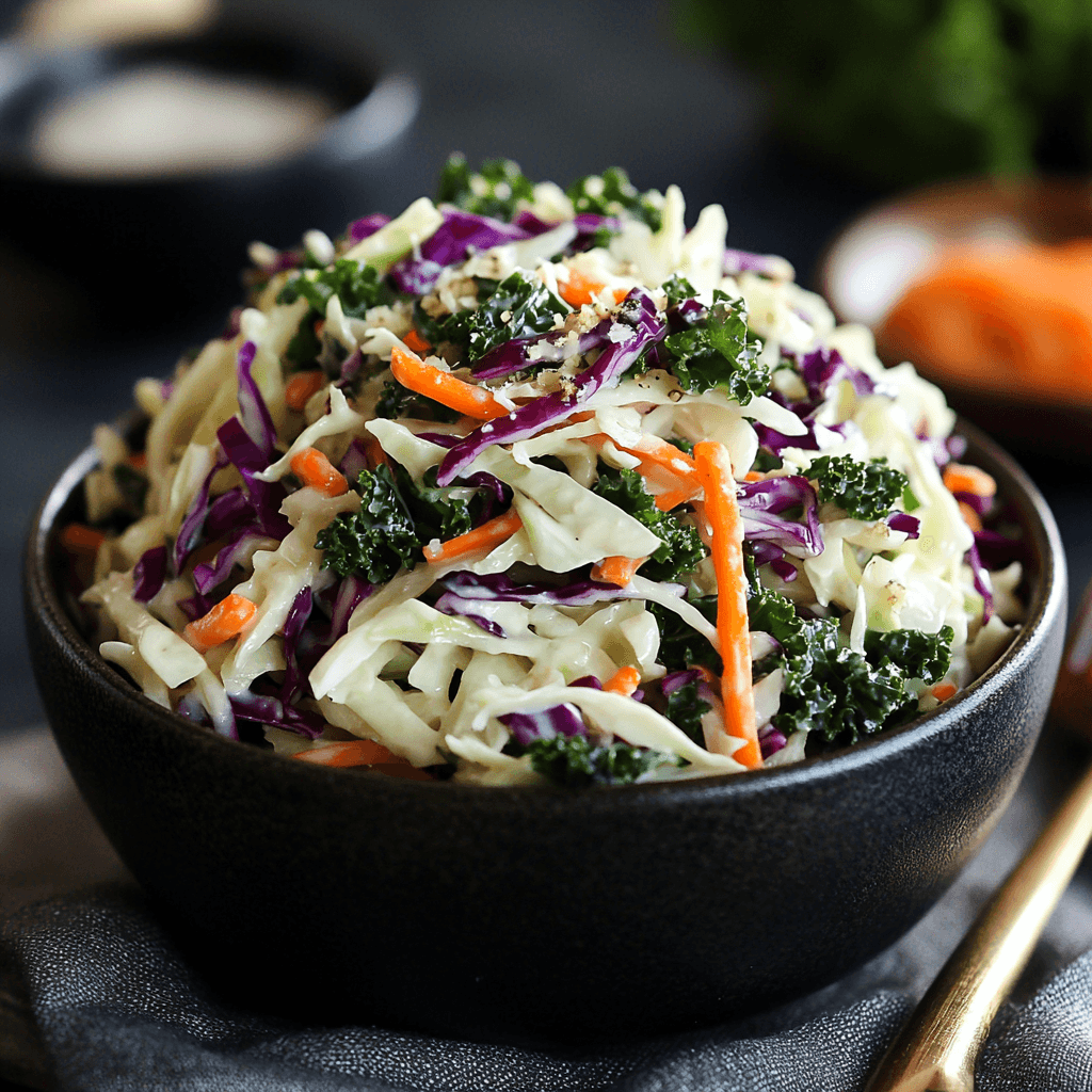 Creamy Kale & Cabbage Slaw with a Dijon Dressing