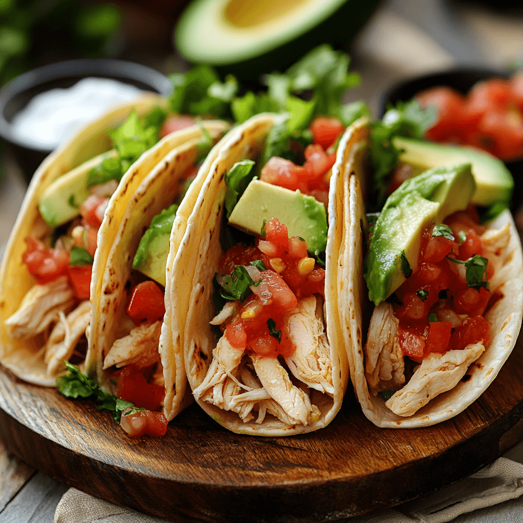 Crock Pot Chicken Tacos with Fresh Tomato Salsa and Creamy Avocado