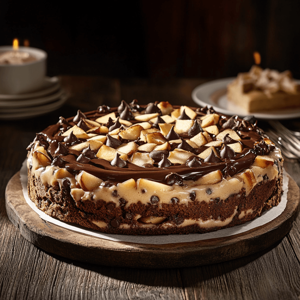 Decadent Mocha Chocolate Chip Cookie Cake with Apple Filling