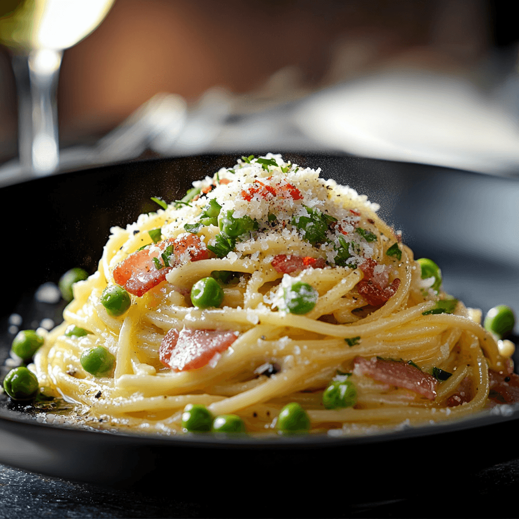 Decadent Spaghetti Carbonara with Spring Vegetables