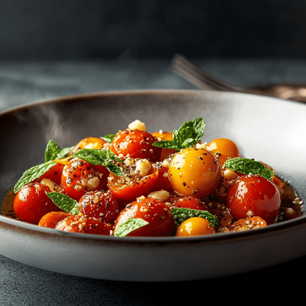 Garlic and Herb Stir-Fried Cherry Tomatoes with Pecorino