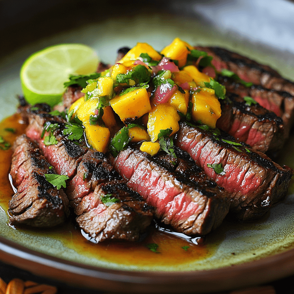 Grilled Tequila Lime Skirt Steak with Spicy Mango Salsa