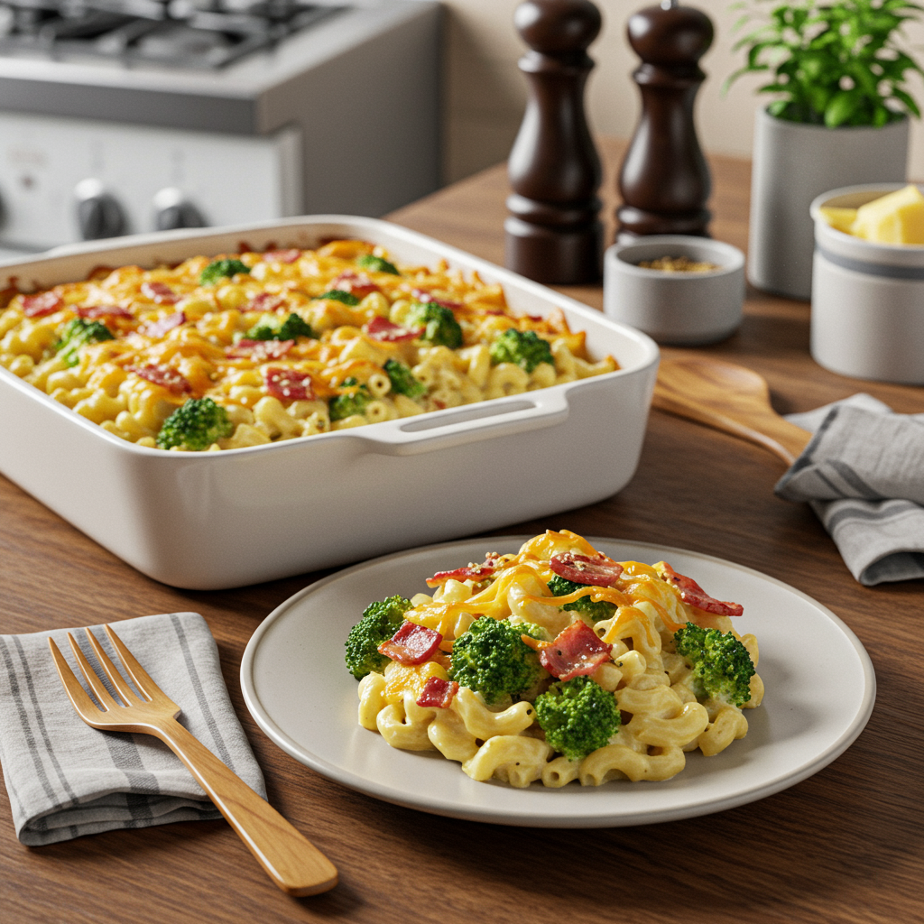 Baked Broccoli Bacon Mac and Cheese Casserole
