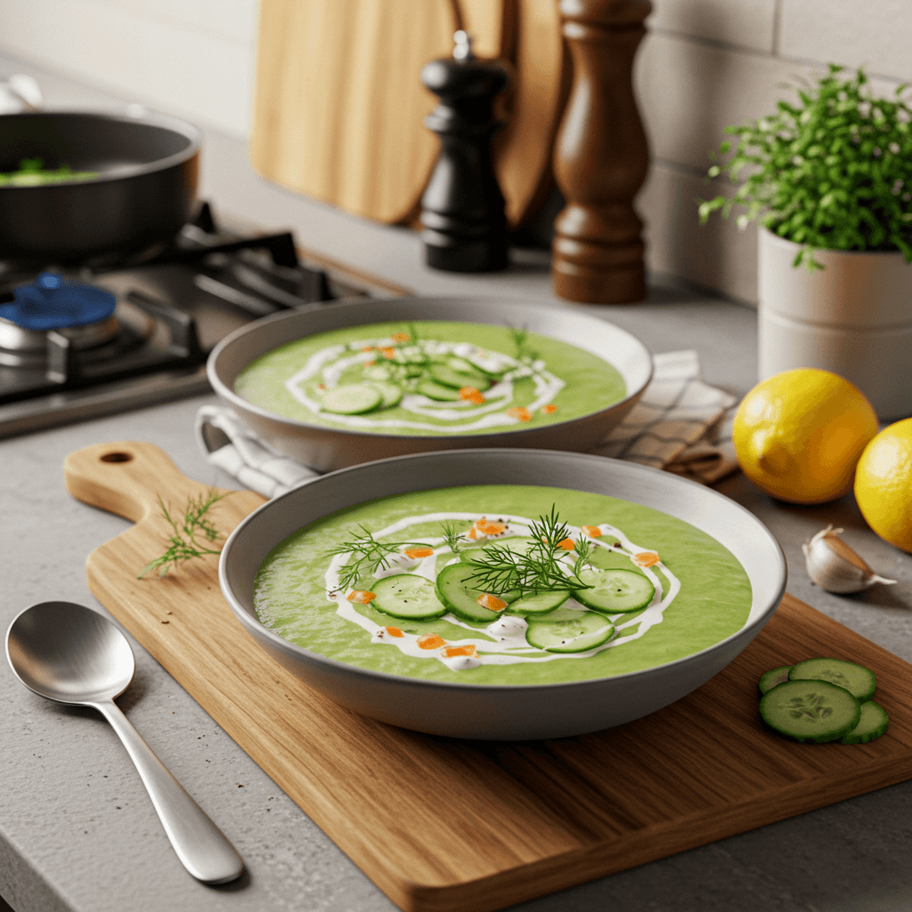 Chilled Cucumber Dill Soup with Creamy Lemon Infusion