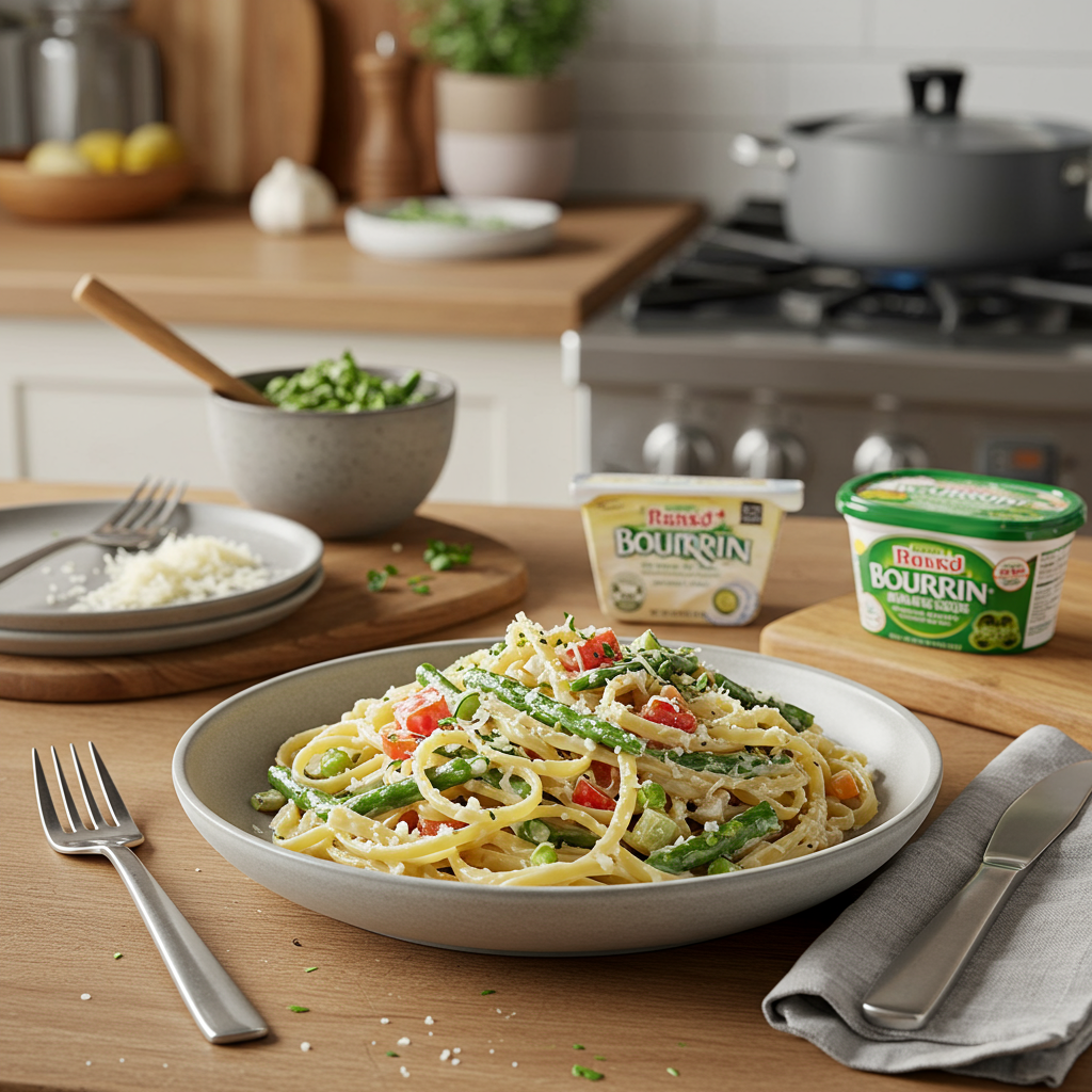 Creamy Pasta Primavera with Herbed Boursin and Parmesan