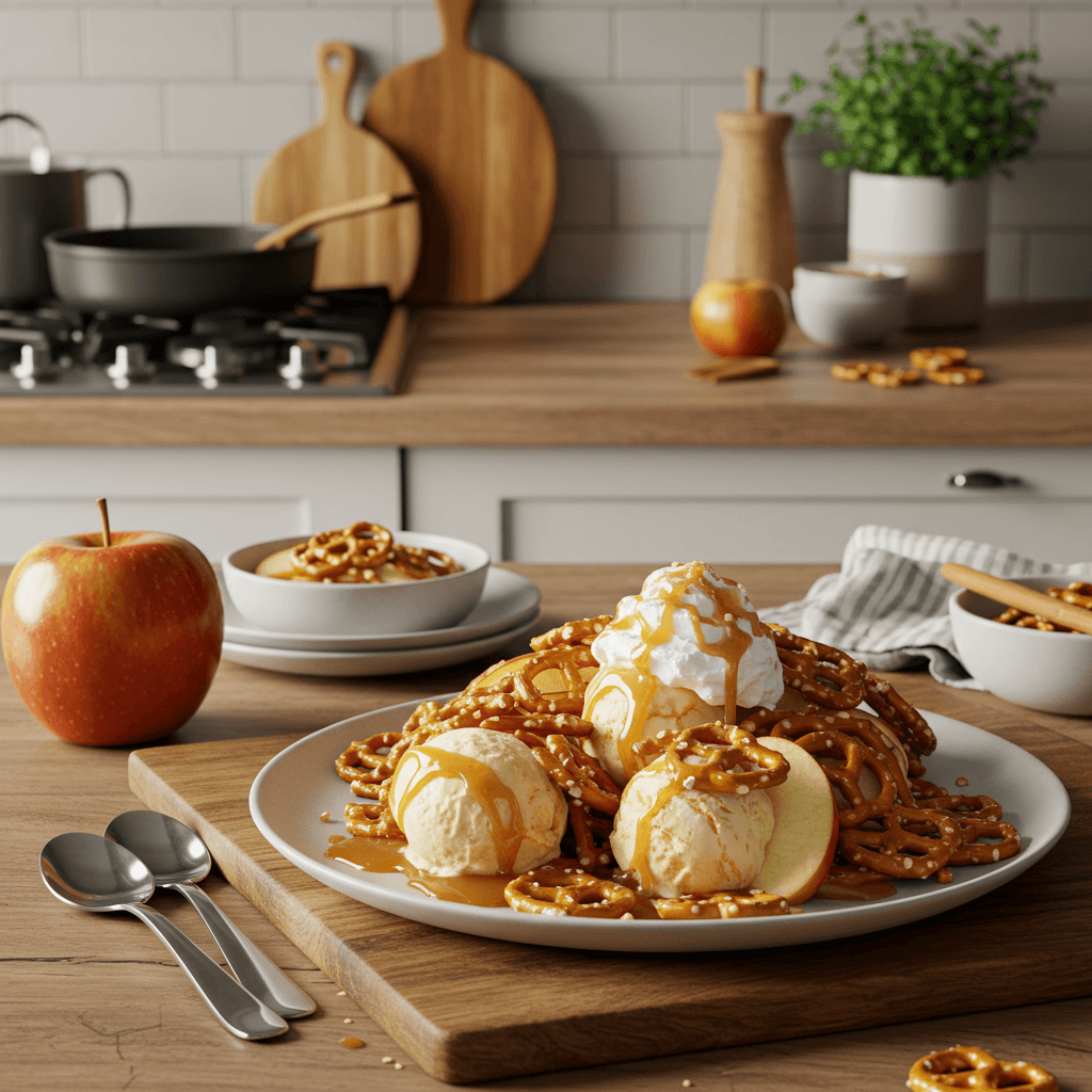 Decadent Caramel Pretzel Apple Sundae