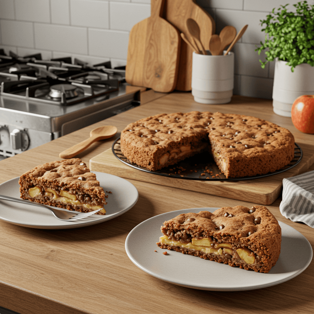 Decadent Mocha Chocolate Chip Cookie Cake with Apple Filling