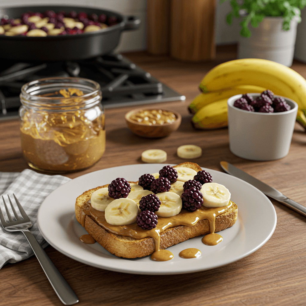 Decadent Stove-Top Banana Berry Peanut Butter Toast
