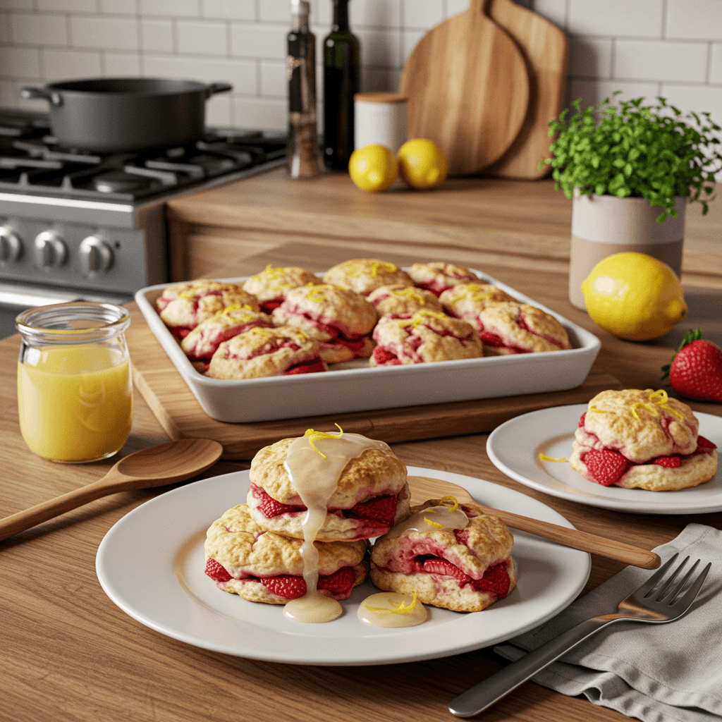 Decadent Strawberry Swirl Shortcakes with a Zesty Lemon Glaze