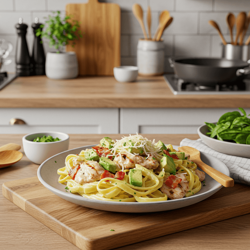 Delicious Creamy Chicken Bacon Avocado Pasta