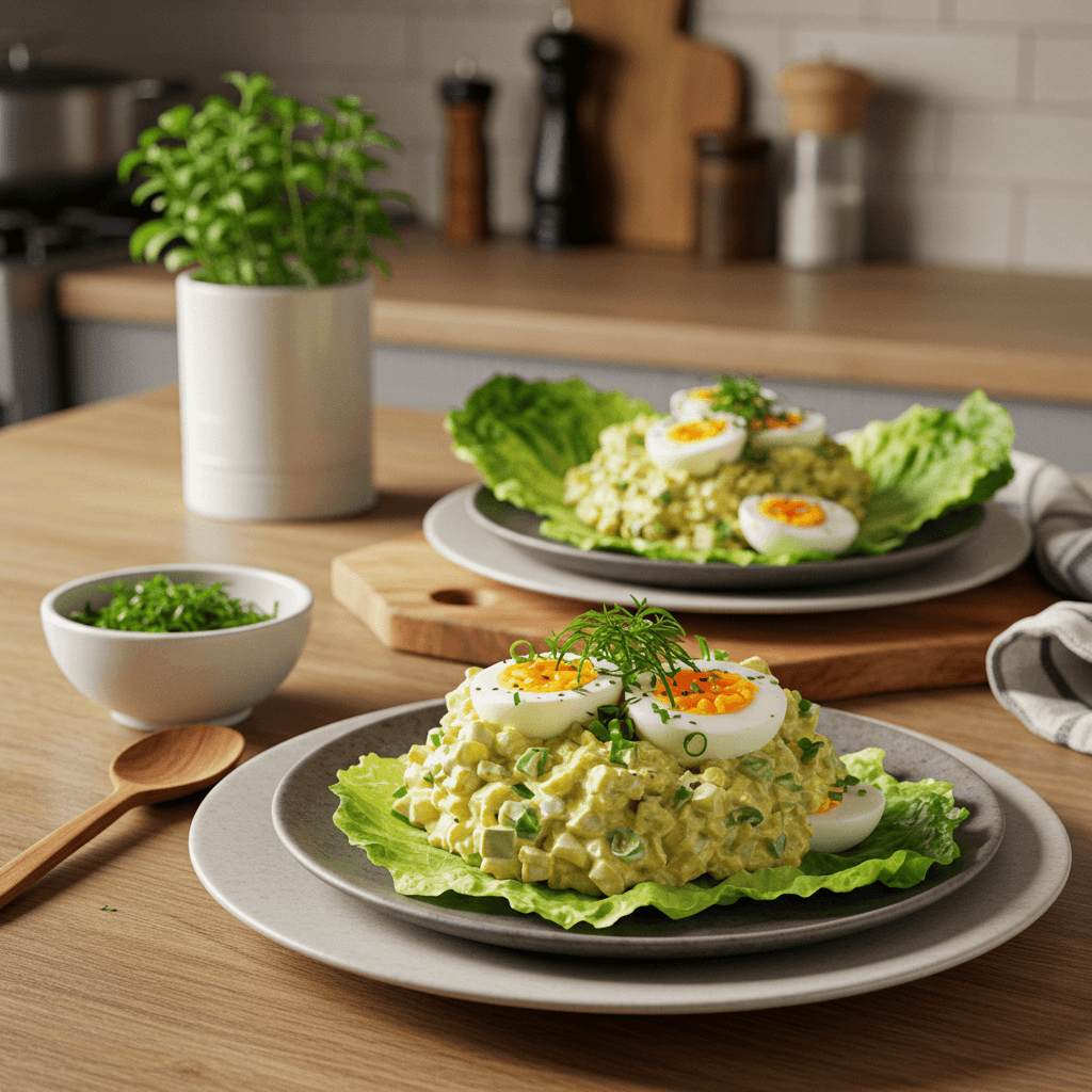 Elegant Herb-Infused Egg Salad on Crisp Lettuce Beds