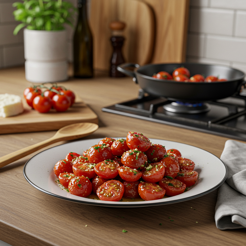 Garlic and Herb Stir-Fried Cherry Tomatoes with Pecorino