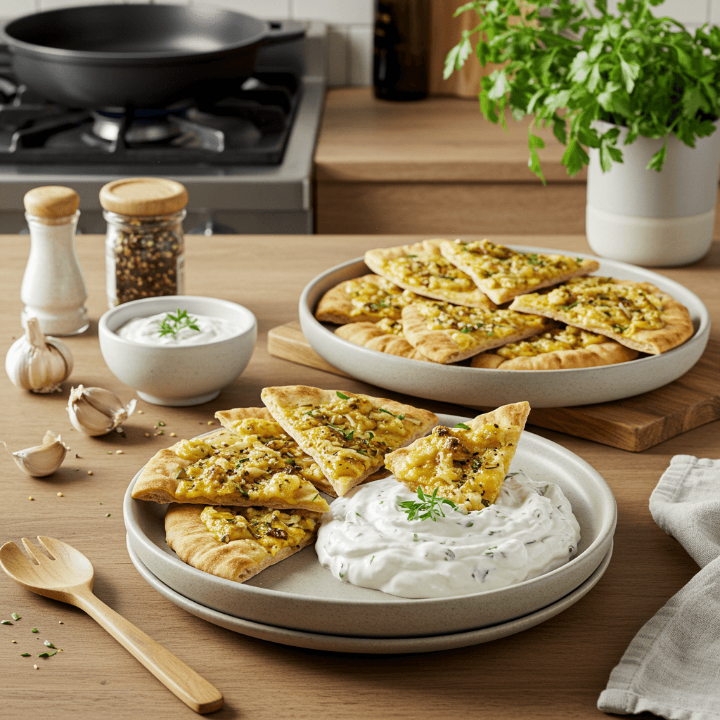 Garlic Parmesan Pita Chips with Herb Yogurt Dip