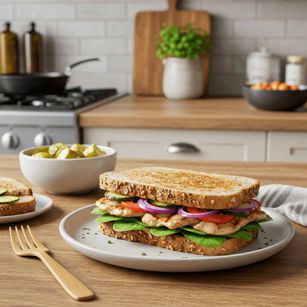 Grilled Chicken and Roasted Veggie Sandwich on Whole Grain Bread