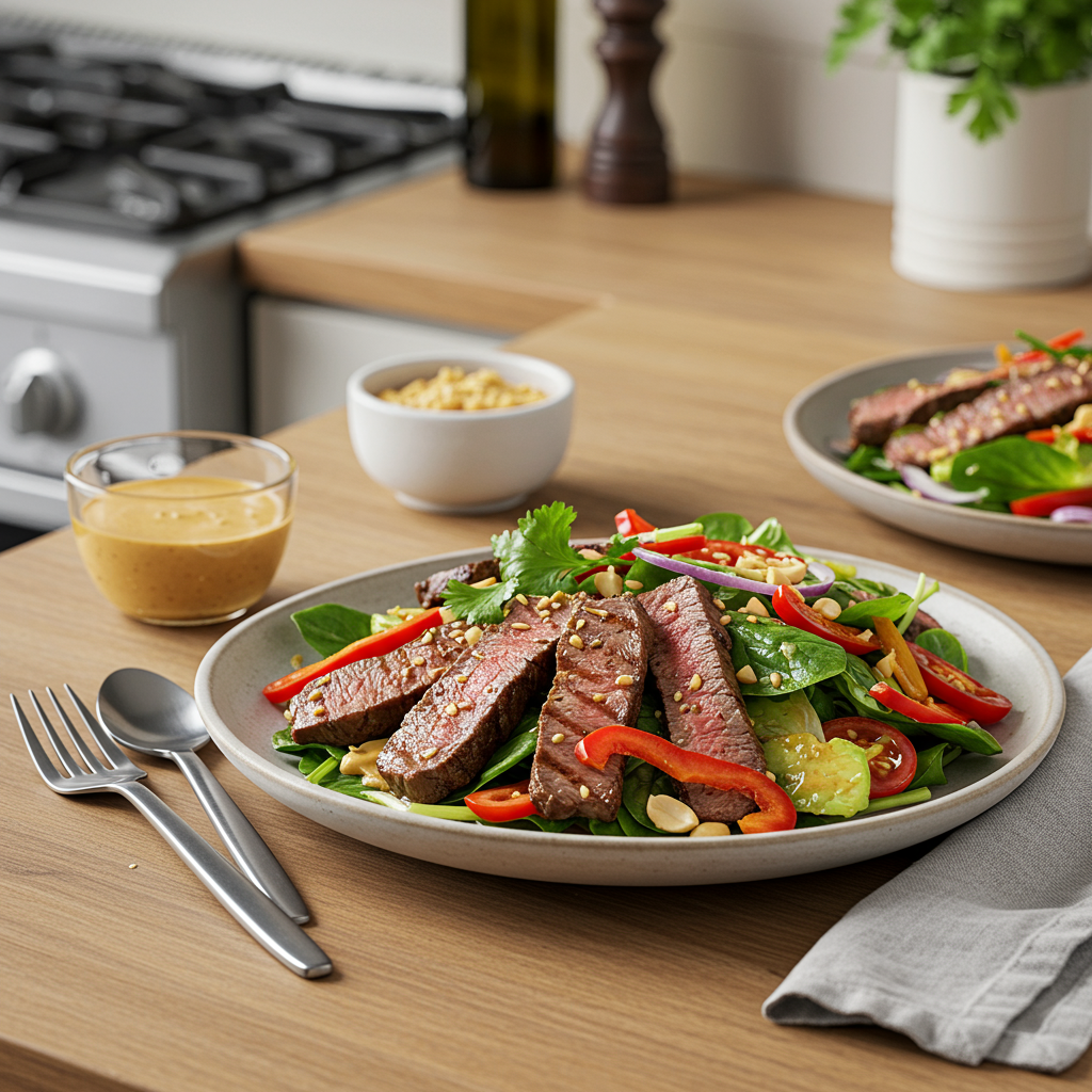 Grilled Flank Steak Salad with Spicy Peanut Dressing