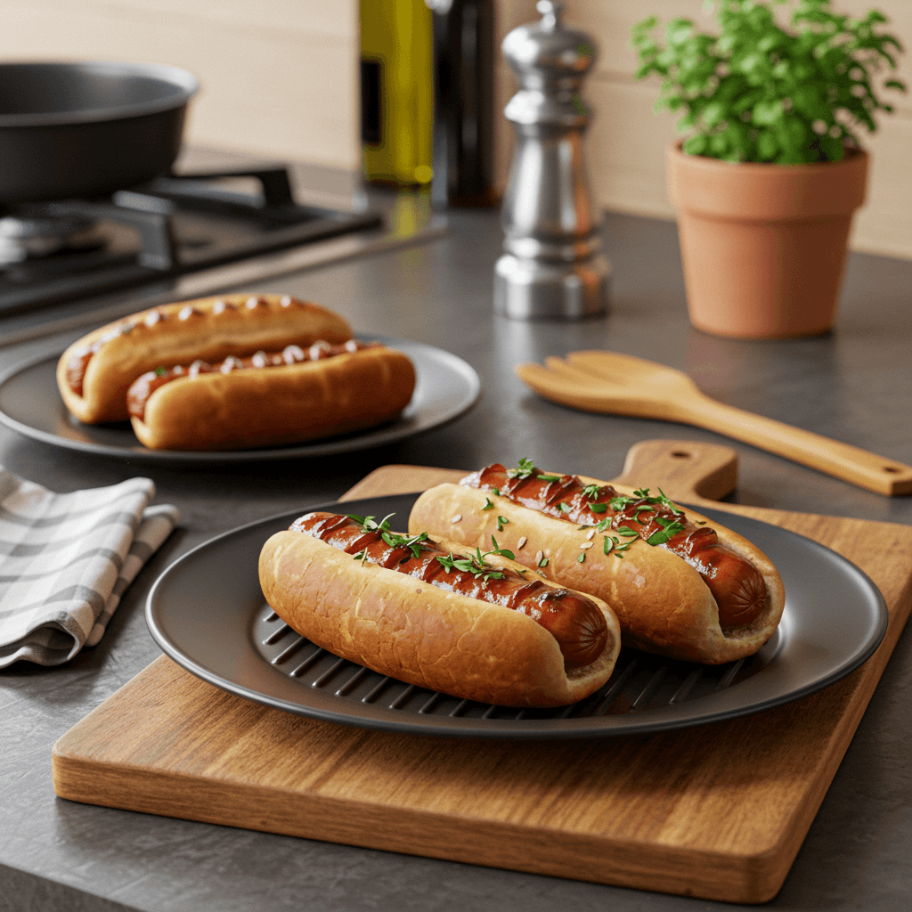 Grilled Gourmet Hot Dogs on a Charcoal Grill