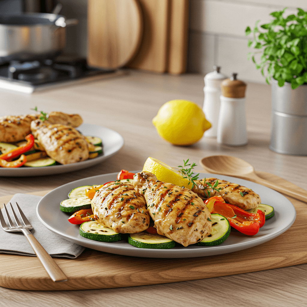 Grilled Lemon Herb Chicken with Zucchini and Bell Peppers