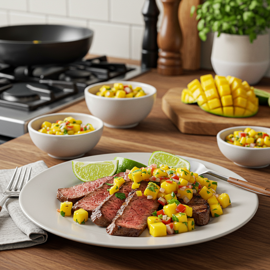 Grilled Tequila Lime Skirt Steak with Spicy Mango Salsa