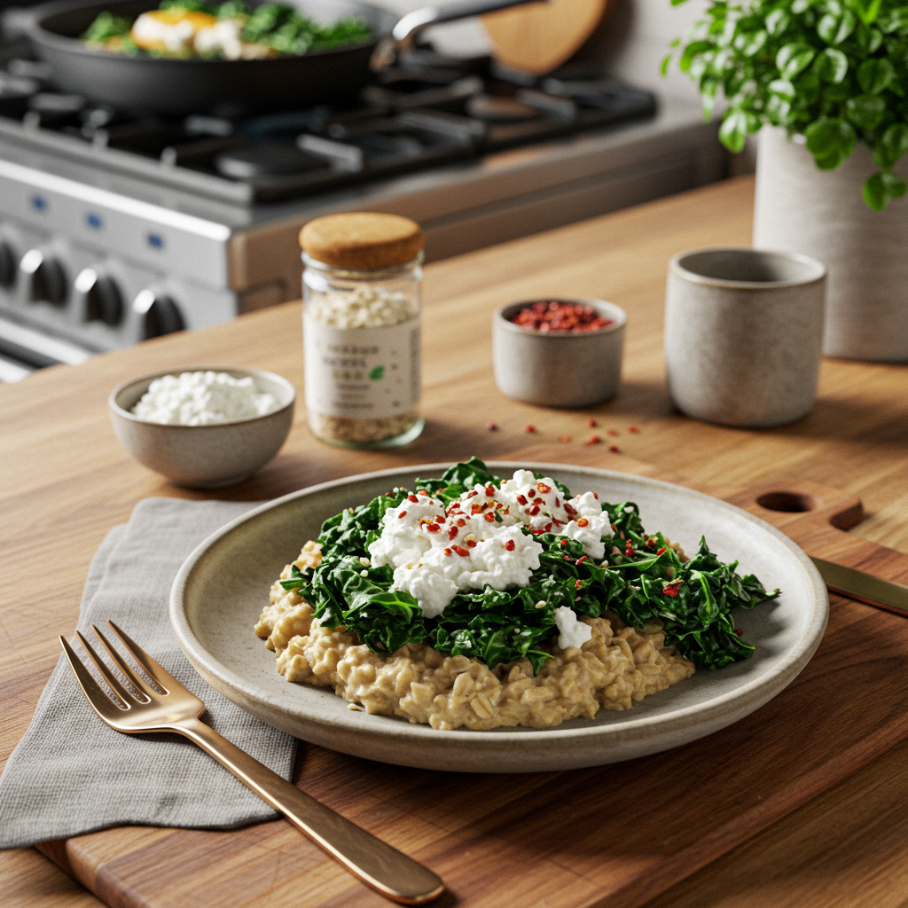Hearty Kale and Cottage Cheese Oatmeal Breakfast Bowl