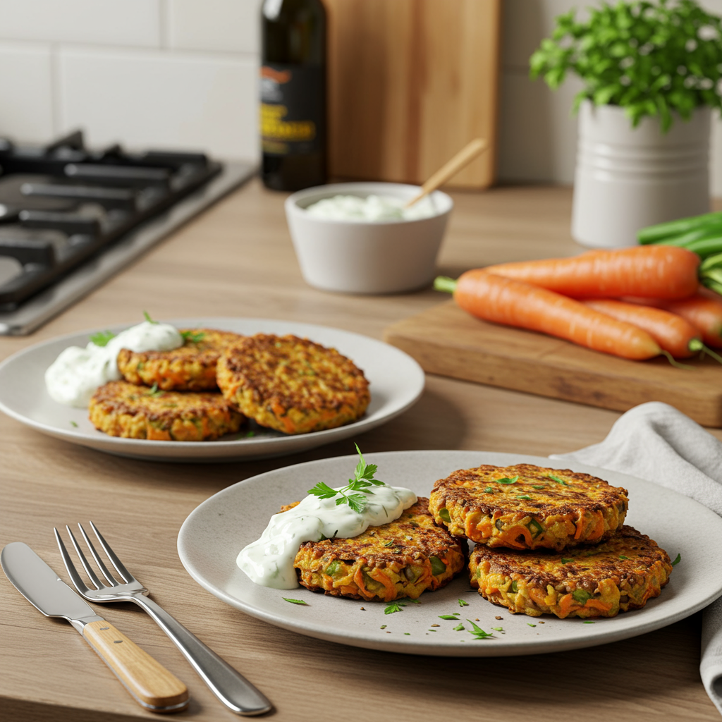 Hearty Lentil and Carrot Fritters with Tzatziki Drizzle