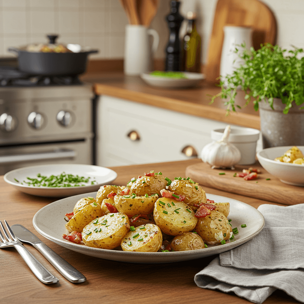 Herb-Infused Oven-Roasted Potato Salad with Crispy Bacon and Chives